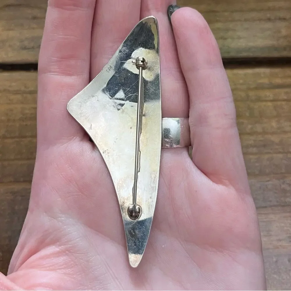 Vintage Oversized 925 Sterling Silver Mid-Century Mod Geometric Triangle Brooch